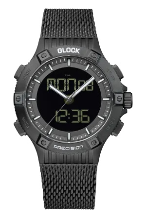 Gents Black Steel Glock Watch with Digital Dial and Mesh Strap