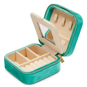 Luxurious Turquoise Velvet Travel Jewellery Box