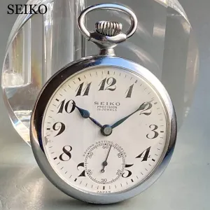 Seiko Pocket Watch Antique Showa 30 JNR 1955 48mm Vintage Railway Open Face