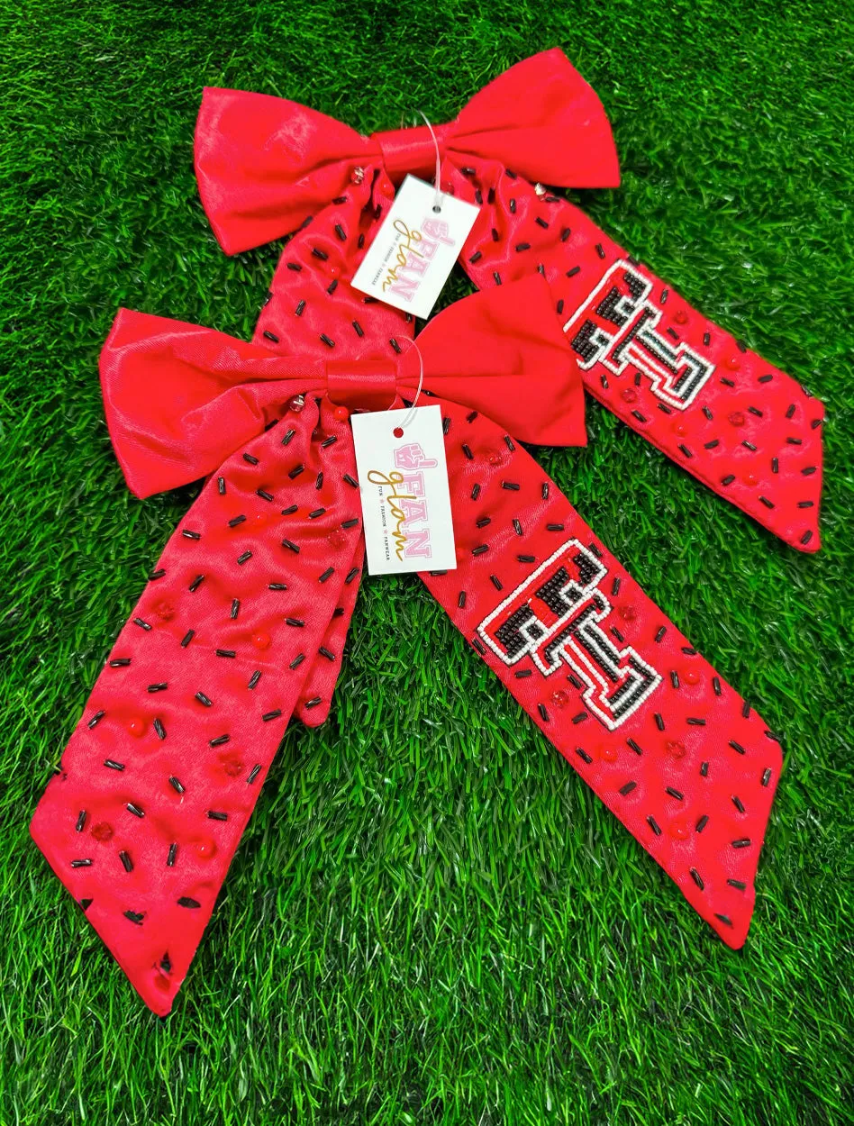 Texas Tech Double T Satin Bejeweled Hair Bow